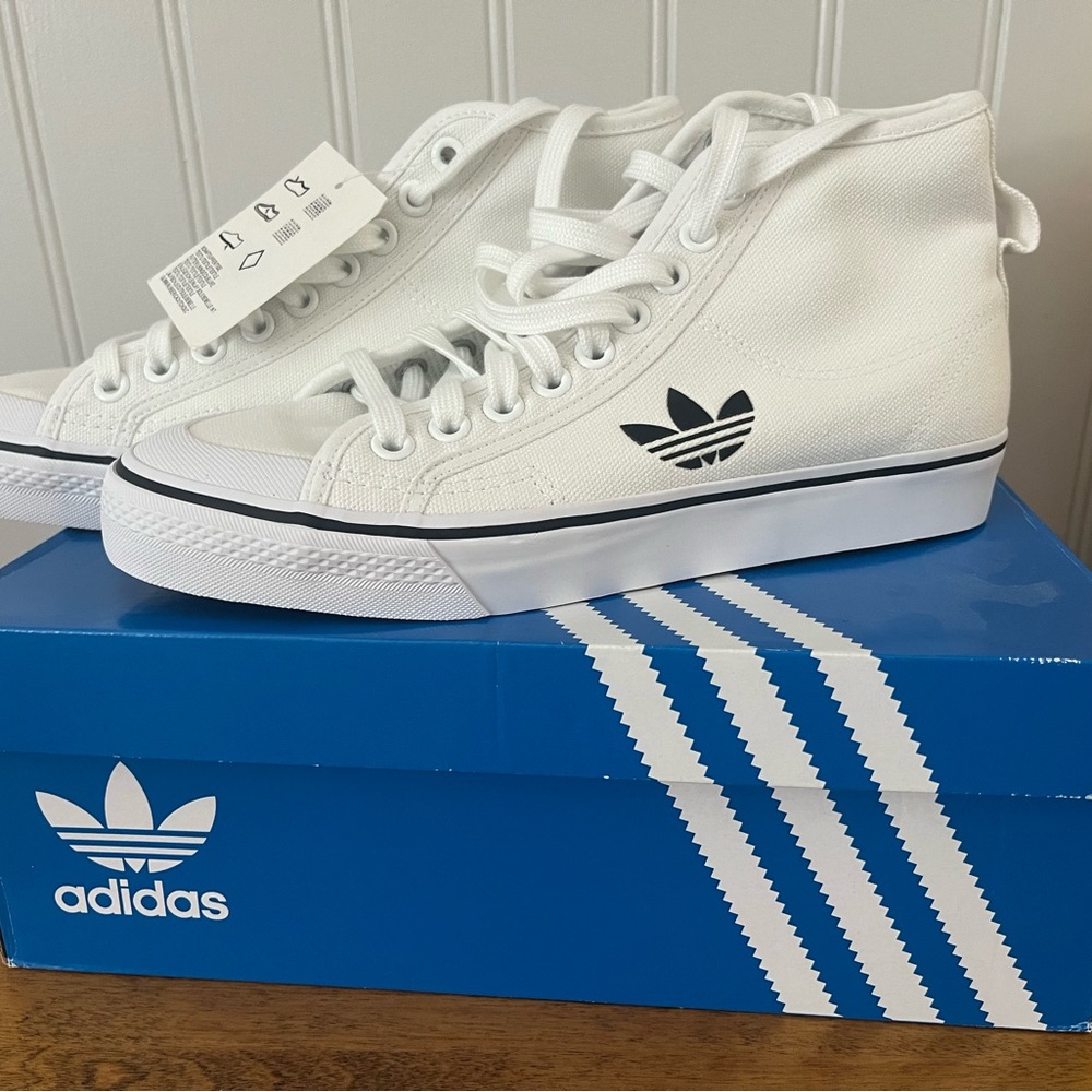 adidas Kids White High-Top Canvas Sneakers with Black Logo